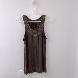 Brown Tank w/ Beaded Neckline
Size S